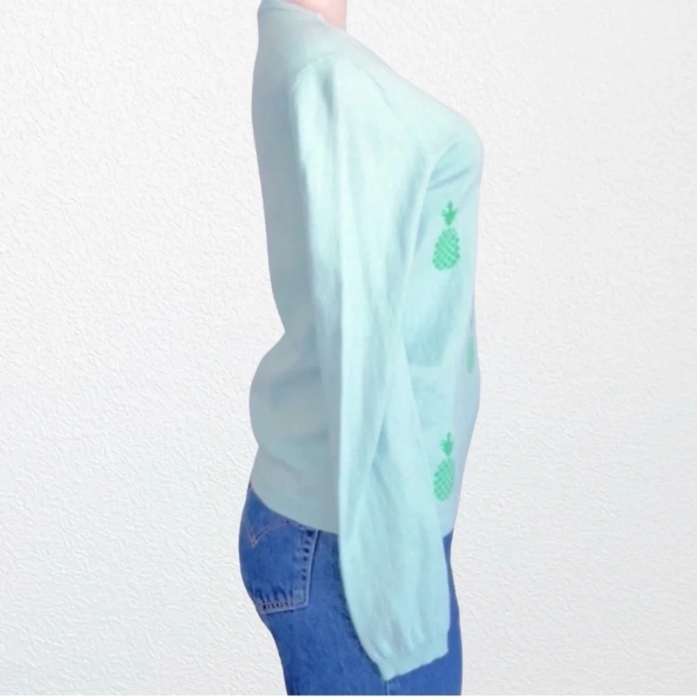 Two Bees Cashmere Allover Pineapple Print Pullover Sweater Aqua SZ M - Picture 5 of 10